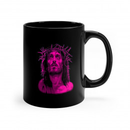Jesus Of Nazareth PINK on BLACK mug 11oz