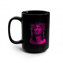 Jesus Of Nazareth PINK on BLACK  Mug 15oz