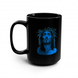 Jesus Of Nazareth BLUE on BLACK Mug 15oz