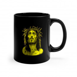 Jesus Of Nazareth YELLOW on  BLACK mug 11oz