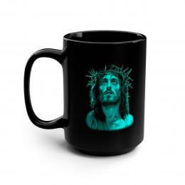 Jesus Of Nazareth AQUA on BLACK  Mug 15oz