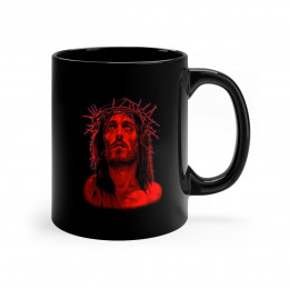 Jesus Of Nazareth RED on BLACK mug 11oz