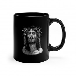 Jesus Of Nazareth WHITE on BLACK mug 11oz
