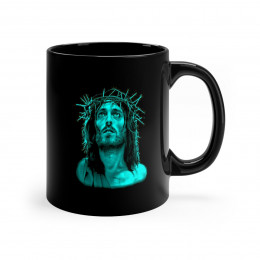 Jesus Of Nazareth AQUA on BLACK mug 11oz