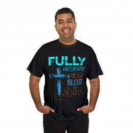 Fully Vaccinated By The Blood Of Jesus blue Unisex Short Sleeve Tee